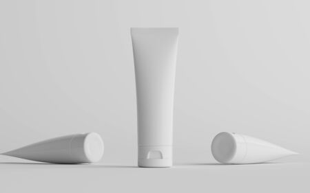 250ml Cosmetic Cream Tube Packaging Mockup - Three Tubes. 3D Illustrationの写真素材