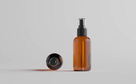 Amber Spray Bottle Mockup - Two Bottles. 3D Illustrationの写真素材
