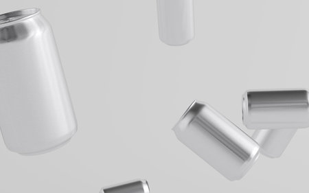12 oz. / 350ml Aluminium Can Mockup - Multiple Floating Cans.  3D Illustration