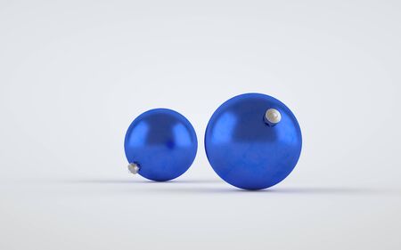 Blue Metallic Matte Large Christmas Ball Ornament Mock-Up - Two Balls. 3D Illustrationの写真素材