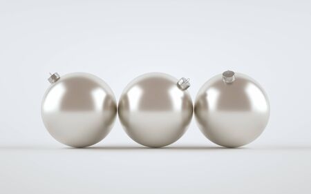 Pearl / Silver Metallic Matte Large Christmas Ball Ornament Mock-Up - Three Balls. 3D Illustrationの写真素材