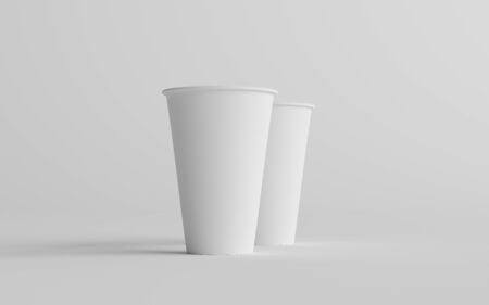 16 oz. Single Wall Paper Large Coffee Cup Mockup - Two Cups. 3D Illustrationの写真素材