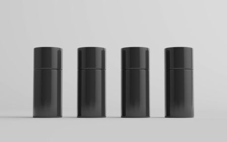 75ml Black Plastic Roll-On / Spray Deodorant Bottle Mockup - Multiple Bottles. 3D Illustrationの写真素材