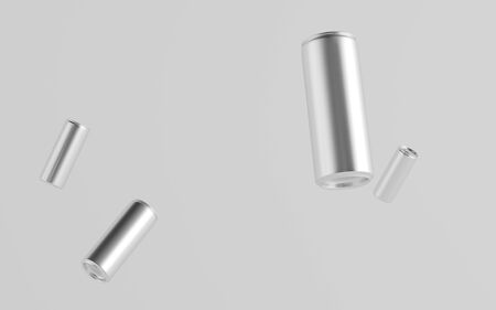 8 oz. / 250ml Aluminium Soda / Energy Drink / Seltzer / Iced Coffee Can Mockup - Multiple Floating Cans.  3D Illustrationの写真素材