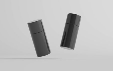 75ml Black Plastic Roll-On / Spray Deodorant Bottle Mockup - Two Bottles. 3D Illustrationの写真素材