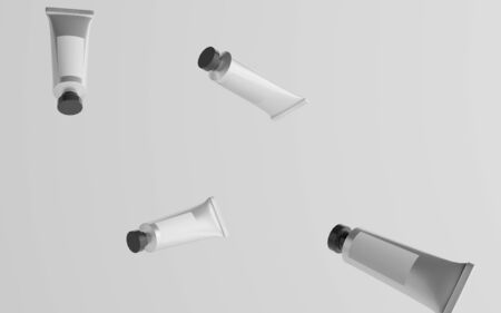 Aluminum Plastic Cosmetic / Paint Tube Mockup - Multiple Floating Tubes. Blank Label. 3D Illustrationの写真素材