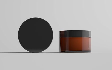 Amber Glass Cosmetic Jar Mockup - Two Jars. 3D Illustrationの写真素材