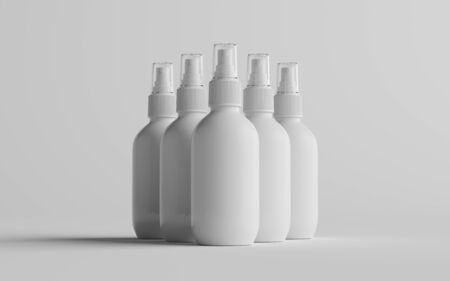 200ml White Plastic Spray Bottle Mockup - Multiple Bottles. 3D Illustrationの写真素材