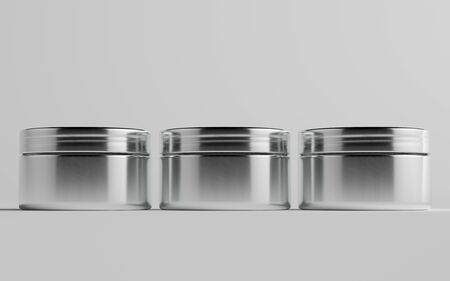 Aluminum Cosmetic Jar Mockup - Three Jars. 3D Illustrationの写真素材