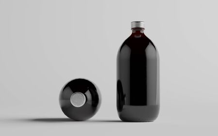 Cold Brew Coffee Amber / Brown Large Glass Bottle Packaging Mockup - Two Bottlesの写真素材