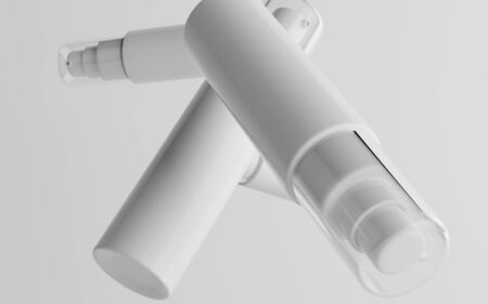 50ml White Plastic Spray Bottle Mockup - Multiple Floating Bottles. 3D Illustration