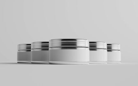 Aluminum Cosmetic Jar Mockup - Multiple Jars. Blank Label. 3D Illustrationの写真素材