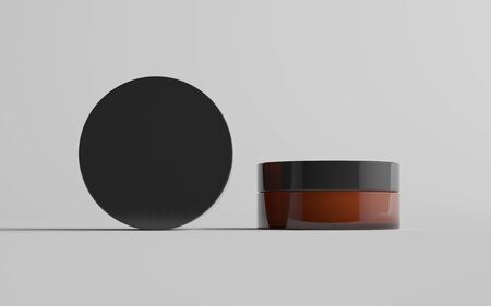 70ml Thin Amber Glass Cosmetic Jar Mockup - Two Jarsの写真素材