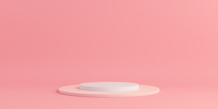 Product Podium - Pink & White Podiums, Pink Background. 3D Illustrationの写真素材