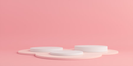 Product Podium - Pink & White Podiums, Pink Background. 3D Illustrationの写真素材