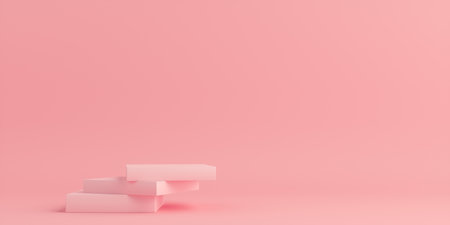 Product Podium - Pink Square Stacked Podiums, Pink Background. 3D Illustrationの写真素材