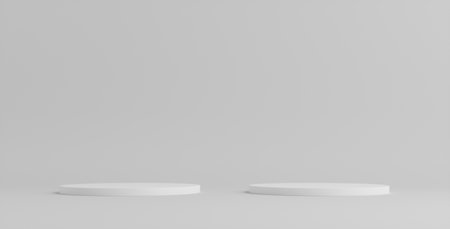 Product Podium - Two White Podiums, White Background. 3D Illustrationの写真素材