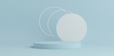 Product Podium - Blue & White Podiums, Blue Background. 3D Illustrationの写真素材