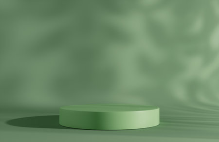 Product Podium - Green Podium, Shadowy Green Background. 3D Illustrationの写真素材