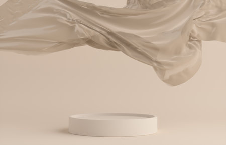 Product Podium - Beige Podium, Beige Background. 3D Illustrationの写真素材