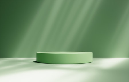 Product Podium - Green Podium, Shadowy Green Background. 3D Illustrationの写真素材