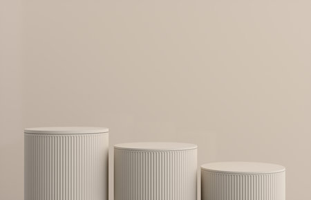 Product Podium - Three Beige Podiums, Beige Background. 3D Illustrationの写真素材