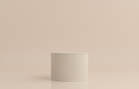 Product Podium - Beige Podium, Beige Background. 3D Illustrationの写真素材