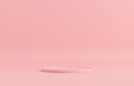 Product Podium - Pink Podium, Pink Background. 3D Illustrationの写真素材