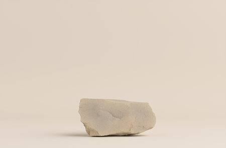 Product Podium - Beige Stone Podium, Beige Background. 3D Illustrationの写真素材