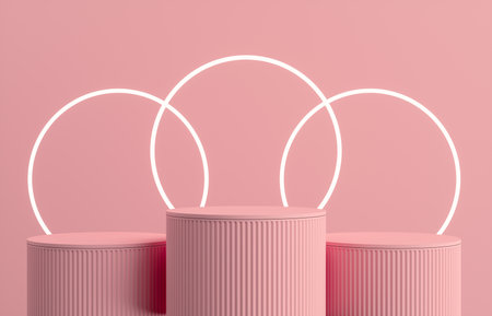 Product Podium - Pink Podium, Pink Background. 3D Illustrationの写真素材