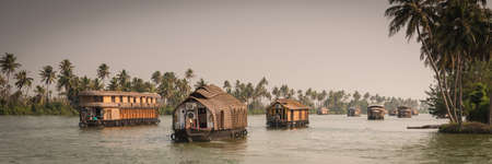 Traditional Indian house boat .Keralaの写真素材