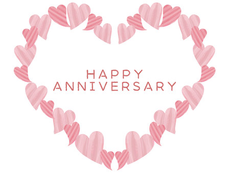 Cute anniversary frame with watercolor heartsのイラスト素材