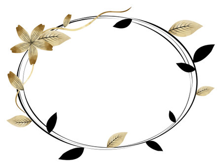 Elegant flower and leaf frame in gold and blackのイラスト素材