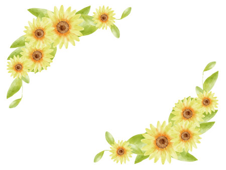 Beautiful watercolor style sunflower frameのイラスト素材