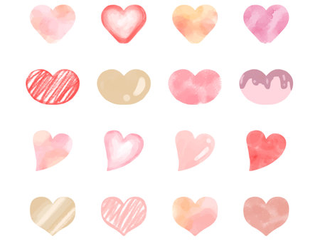 Illustration set of hand-drawn watercolor style heartのイラスト素材