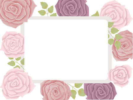 Simple frame on watercolor rose backgroundのイラスト素材