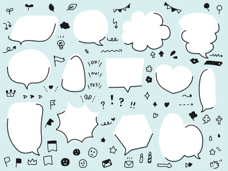 A set of simple, hand-drawn style callouts and iconsのイラスト素材