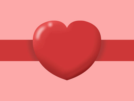 Red heart with red ribbon on a pink background. Vector illustration.のイラスト素材