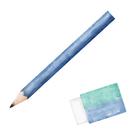 Cute watercolor-style pencils and erasersのイラスト素材