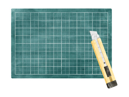 Watercolor style cutting mat and cutter knifeのイラスト素材