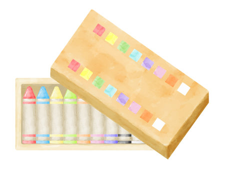 Crayons in a watercolor-style boxのイラスト素材