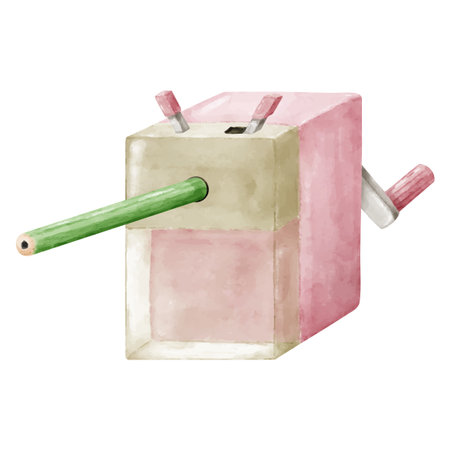 Watercolor-style pencil sharpener and pencil illustrationのイラスト素材