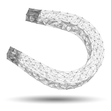 Magnet. A low-poly 3d model of the device consisting of lines and points. Isolated on a white background.のイラスト素材