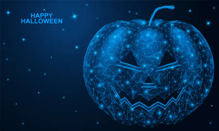 Happy Halloween. Low-poly design of a pumpkin on the background of night stars from connected lines and points.のイラスト素材