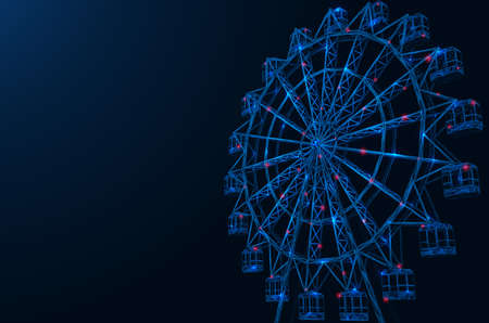 Ferris wheel. Futuristic polygonal construction. Blue background.の素材 [FY310175099003]