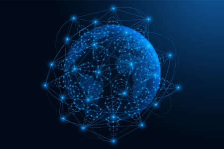 Orbiting satellites transmit a signal. Telecommunications technologies. Global network.のイラスト素材