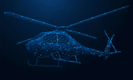 Helicopter. An aerial aircraft. Polygonal design of lines and points. Blue background.のイラスト素材