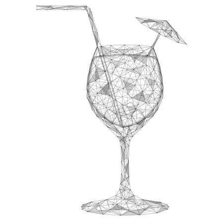 A glass with a drink. Polygonal construction of lines and points.のイラスト素材