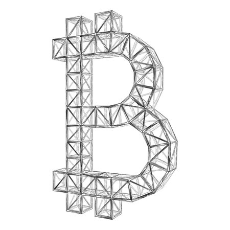 The structural symbol of bitcoin. Polygonal design of lines and points.のイラスト素材