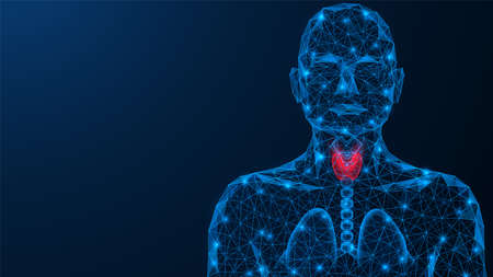 Acute inflammation of the thyroid gland. Low-poly design of interconnected lines and dots. Blue...
